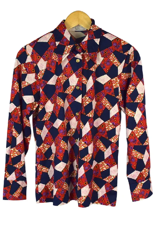 Abstract Floral Print Blouse High Neck Blouse