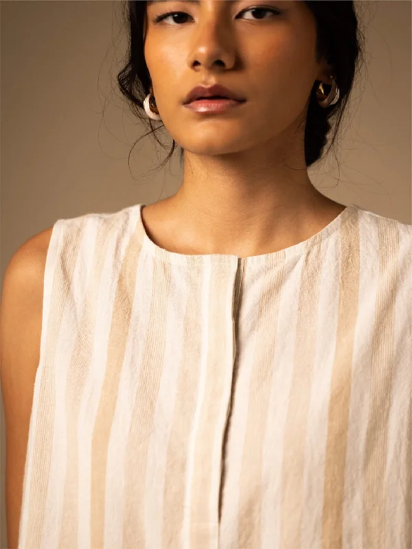 Women's Beige Cotton Linen Regular Fit Blouse Classic Minimalist Blouse
