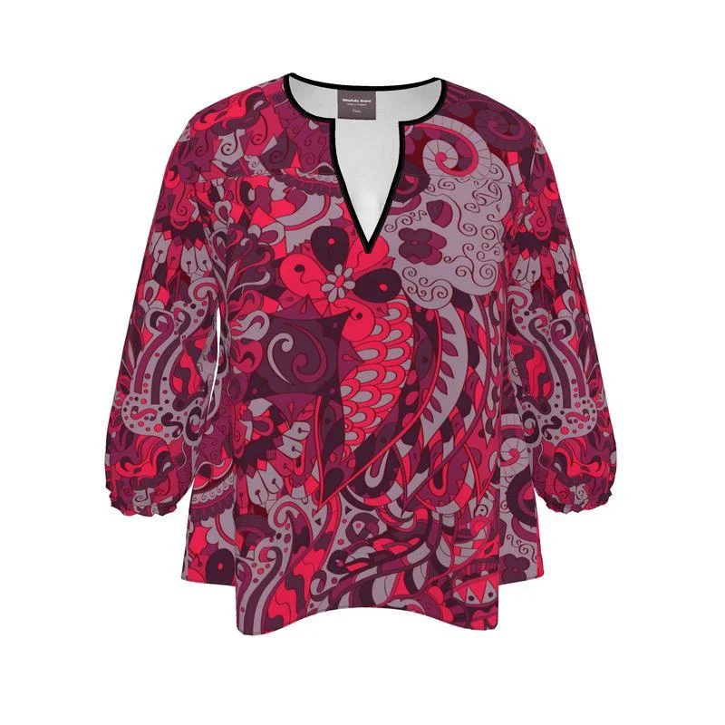 Pena Notched Neck 3/4 Sleeve Blouse Soft Knit Blouse