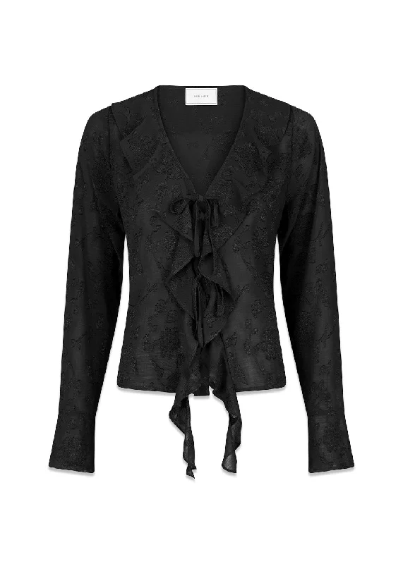 Anika Burnout Blouse - Black Floral Print Blouse