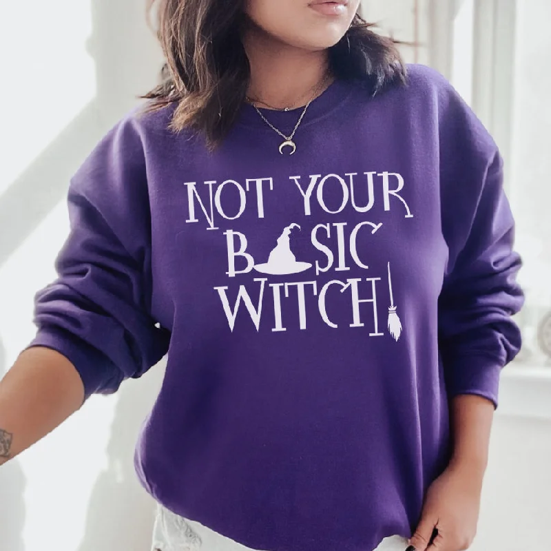 Not Your Basic Witch Purple Halloween Sweatshirt Hoodie with Belted Waist Structured Tailored