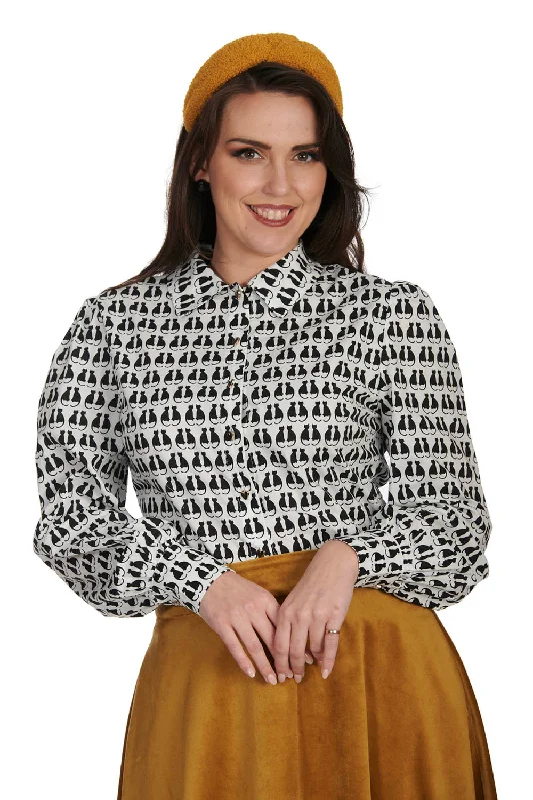 Cat Queen Blouse Ruched Sleeve Blouse