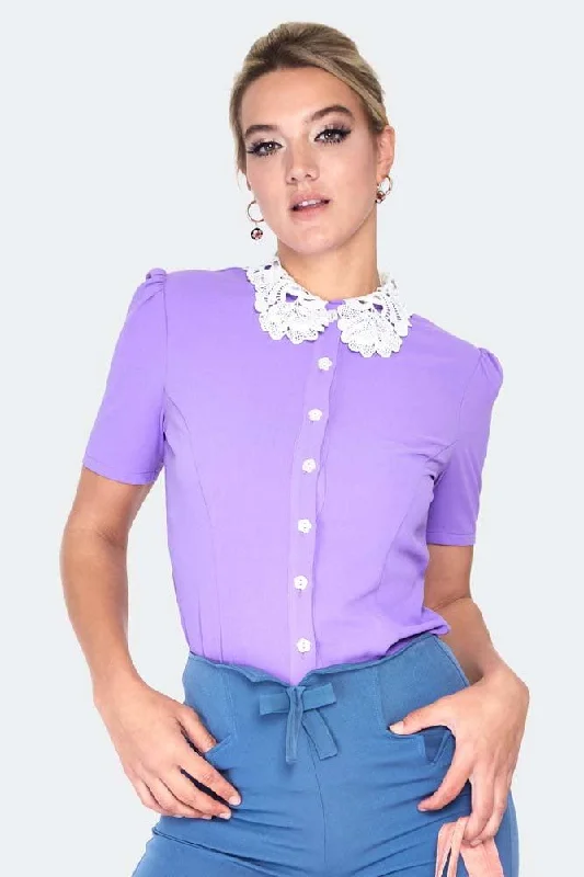 Lace Collar SS Blouse Side Tie Blouse
