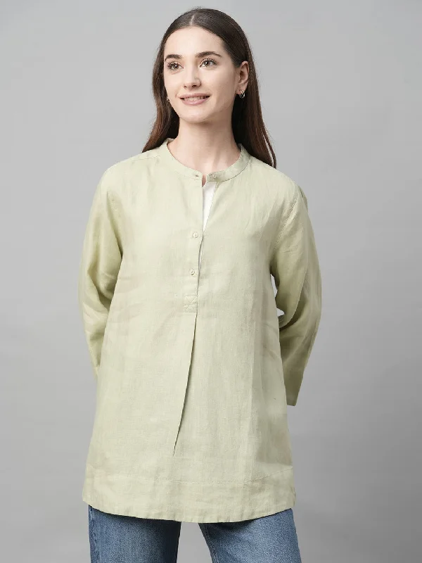 Women's Sage Linen Regular Fit Blouse Versatile Layering Blouse