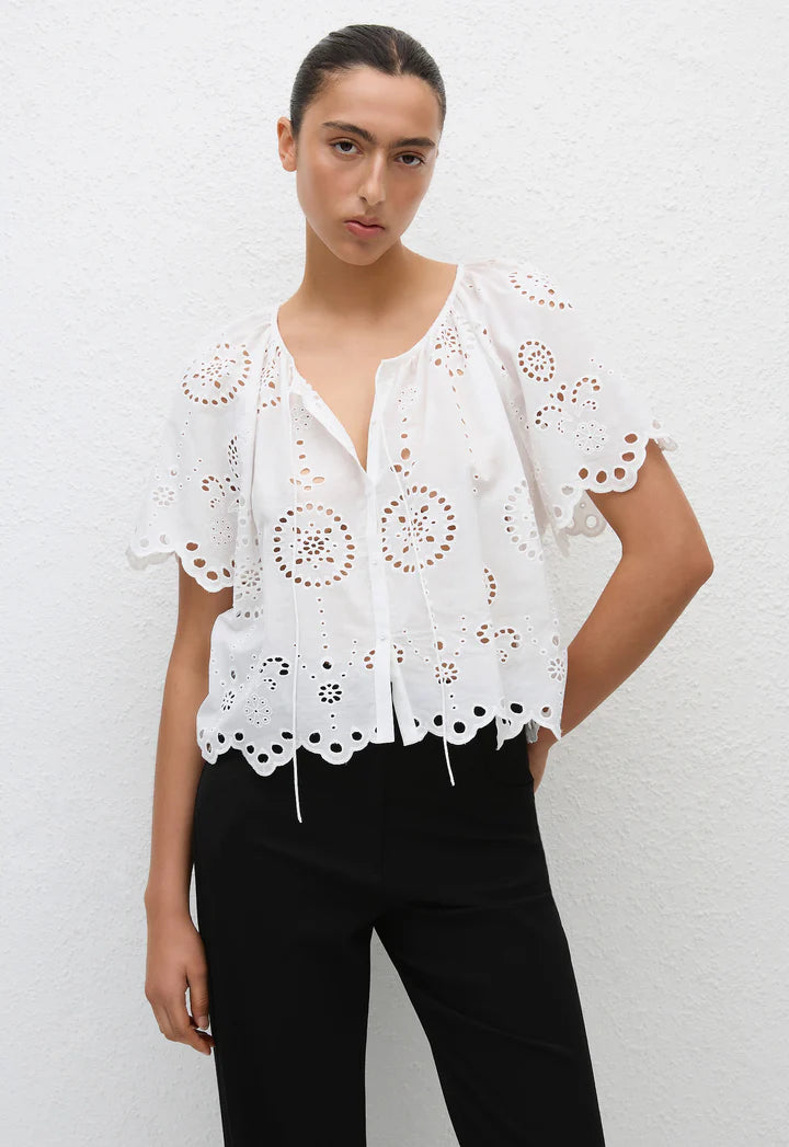BRODERIE BLOUSE - WHITE Stretchy Fitted Blouse