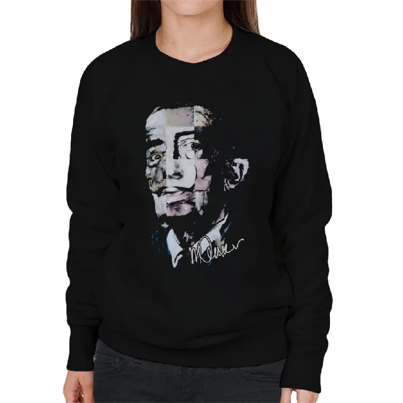 Sidney Maurer Original Portrait Of Salvador Dali Pop Art Women's Sweatshirt Hoodie with Set-In Sleeves Structured Classic