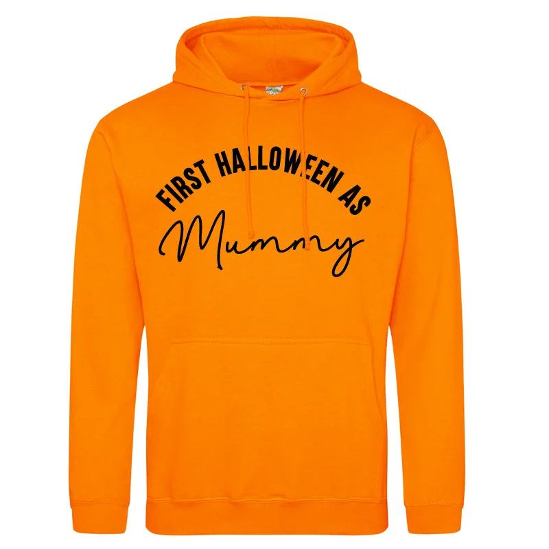 First Halloween As Mummy Script Orange Hoodie (MRK X) Hoodie with High Neck Warm Protective