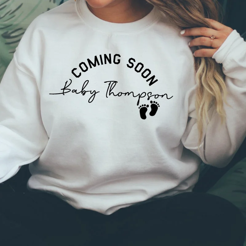 Coming Soon Personalised Baby Announcement Sweatshirt (MRK X) Hoodie with Raglan Sleeves Sporty Comfortable