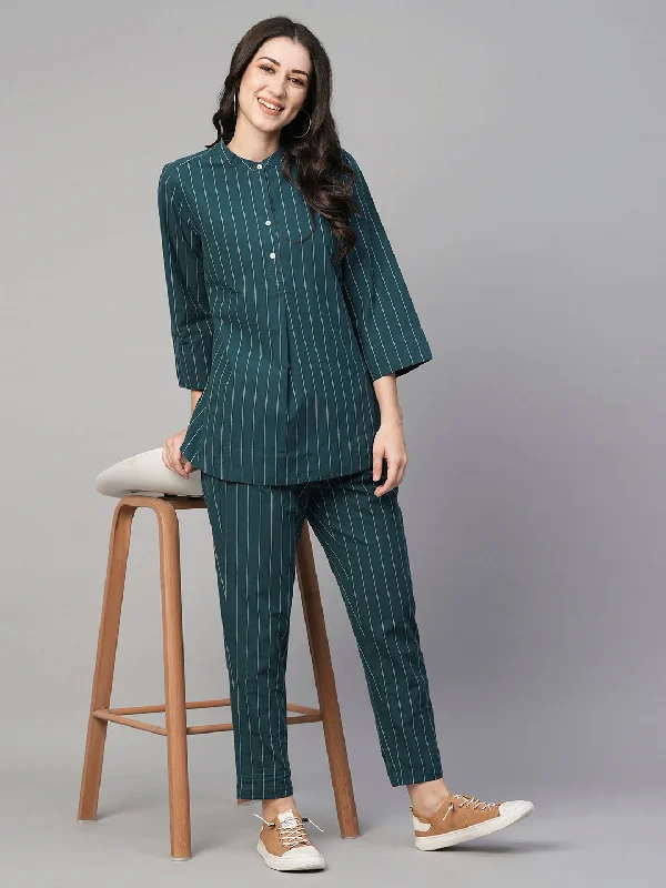 Women's Teal Cotton Regular Fit Blouse Bell Sleeve Blouse