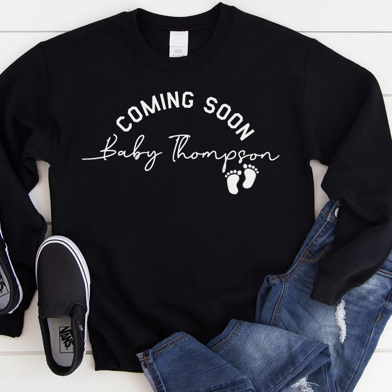 Coming Soon Personalised Baby Announcement Sweatshirt (MRK X) Hoodie with Cropped Fit Short Trendy