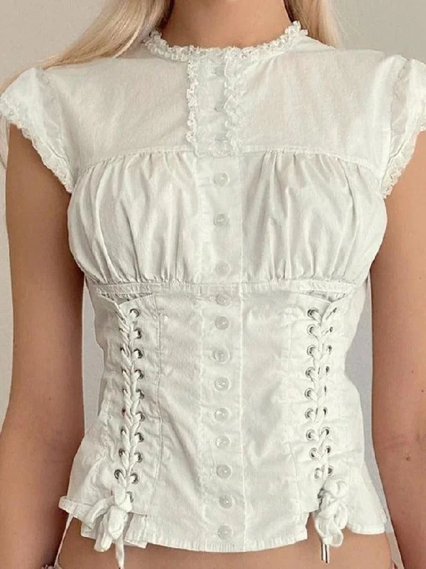 Strap Slim Short Sleeve Blouse Chic Off-Shoulder Blouse