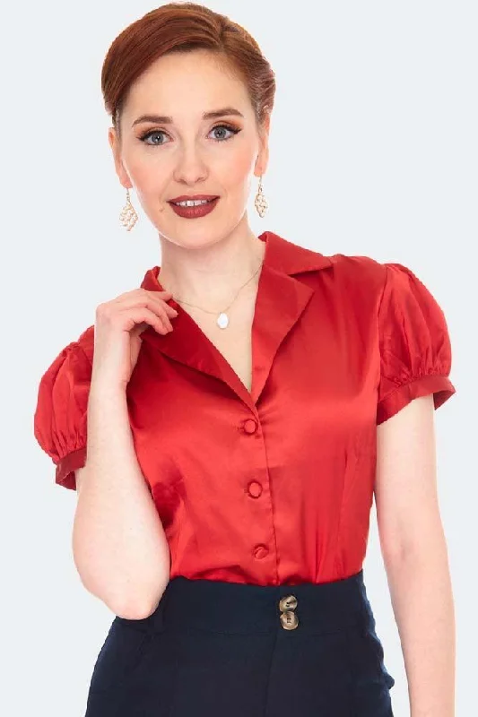 Satin Short Sleeve Blouse Stretchy Fitted Blouse