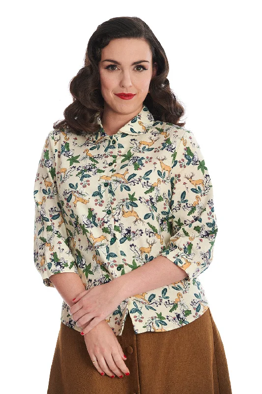 Woodland Deer Blouse Embroidered Cotton Blouse