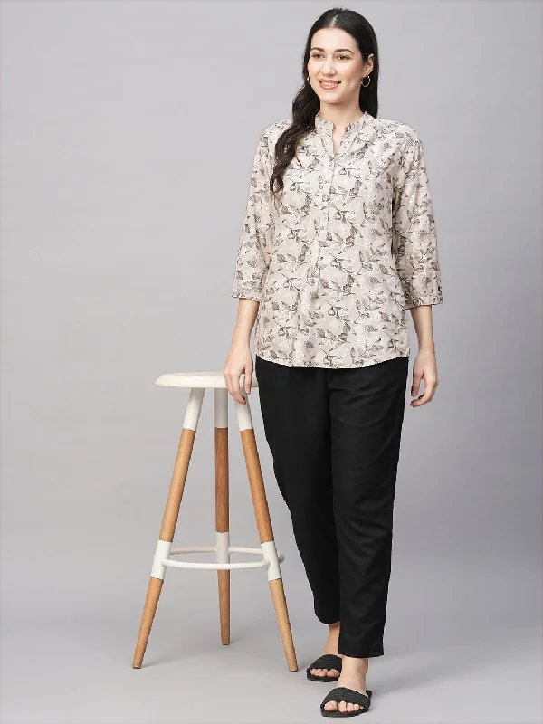 Women's Beige Viscose Regular Fit Blouse Lightweight Tunic Blouse