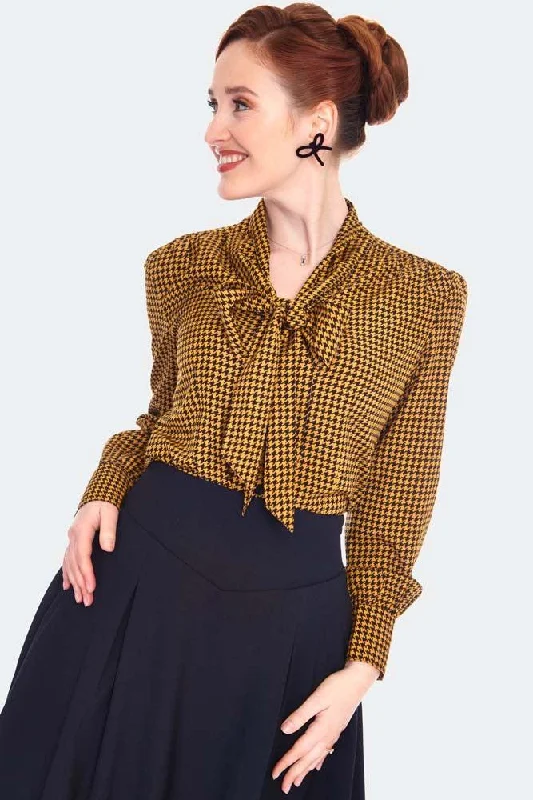 Multi Houndstooth Pussybow Blouse Boho Chic Blouse