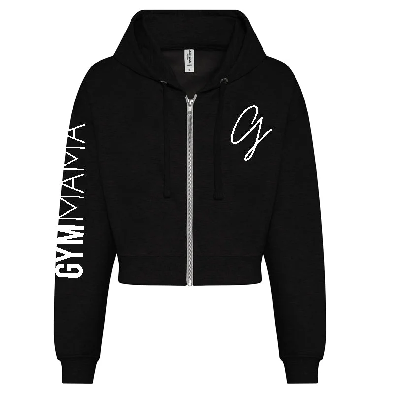 Gym Mama Adapt Zipped Crop Hoodie Hoodie with Mock Neck Collared Structured