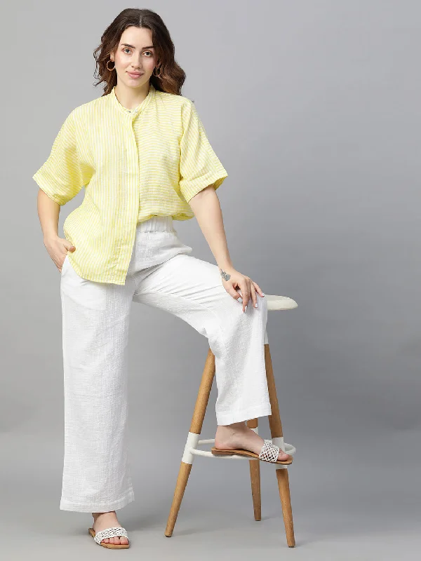 Women's Lime Linen Excel Boxy Fit Blouse Peter Pan Collar Blouse