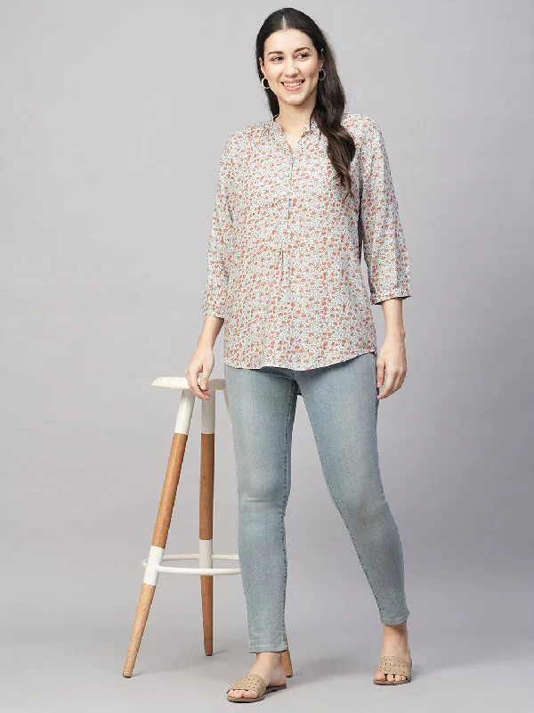 Women's Blue Viscose Regular Fit Blouse Vintage Lace Blouse