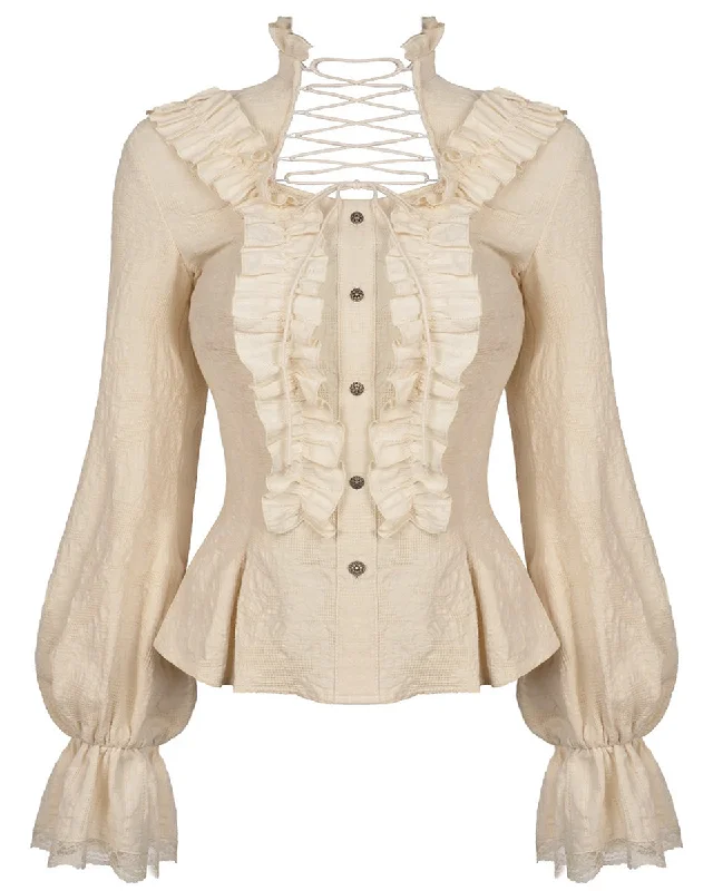 Dark In Love Wildwinde Steampunk Blouse Top - Vintage Off-White Peter Pan Blouse