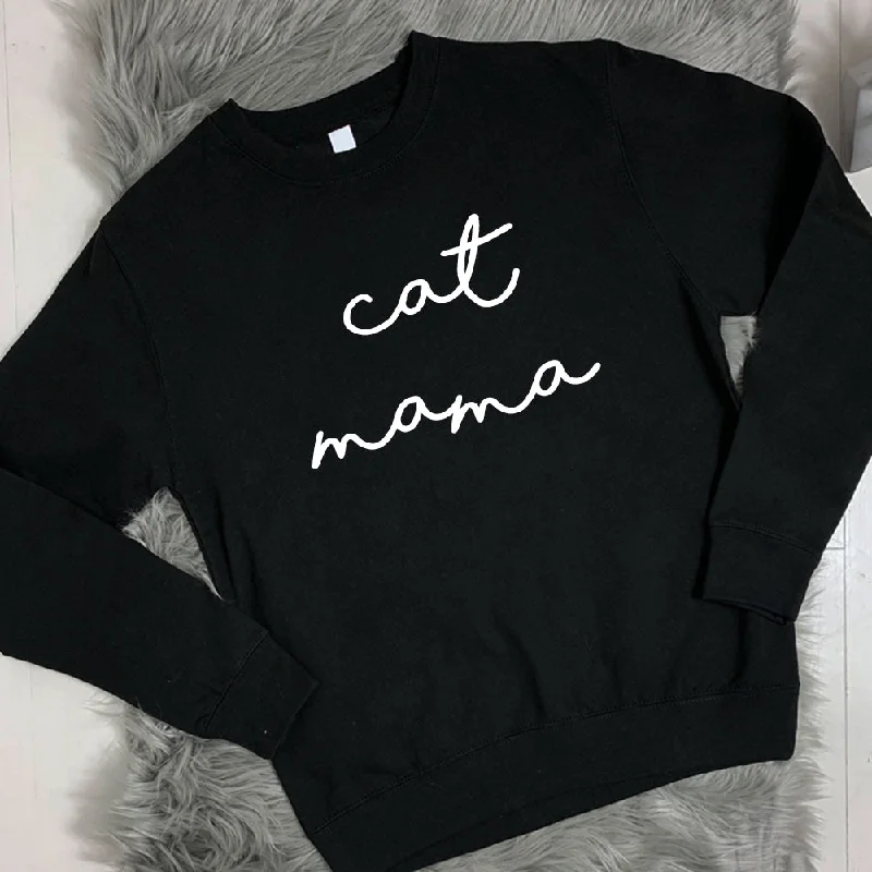 Cat Mama Retro Script Black Sweatshirt Hoodie with Relaxed Fit Easy Casual