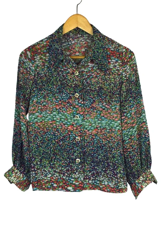 Reworked Abstract Print Floral Blouse Wrap Front Blouse