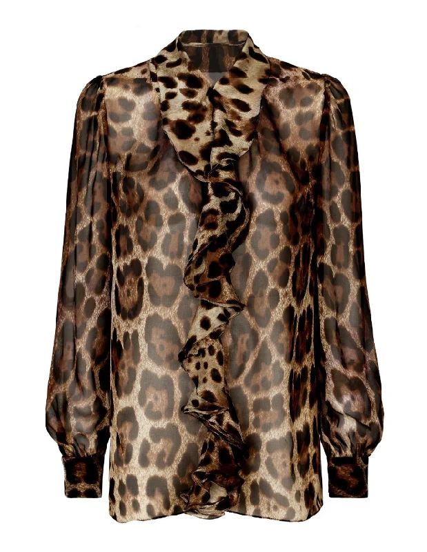 Dolce & Gabbana leopard-print silk blouse Embroidered Cotton Blouse