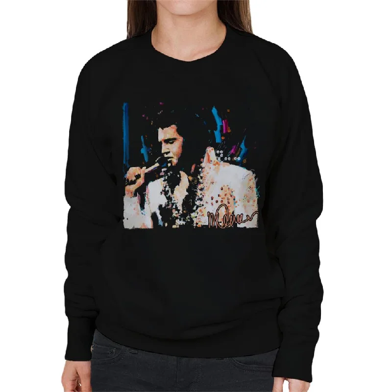 Sidney Maurer Original Portrait Of Singer Elvis Presley Women's Sweatshirt Hoodie with Camouflage Military Edgy