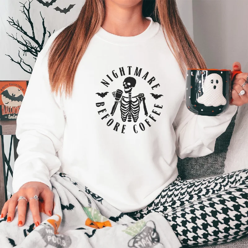Nightmare Before Coffee Halloween Sweatshirt Hoodie with Oversized Fit Loose Comfortable