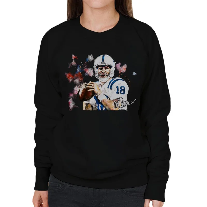 Sidney Maurer Original Portrait Of Star Quarterback Peyton Manning Women's Sweatshirt Hoodie with Hem Elastic Stretchable Comfortable