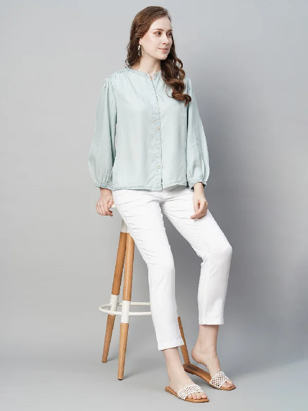 Women's Blue Excel Regular Fit Blouse Romantic Lace Blouse