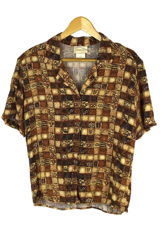 Abstract Square Print Blouse Loose Fit Blouse