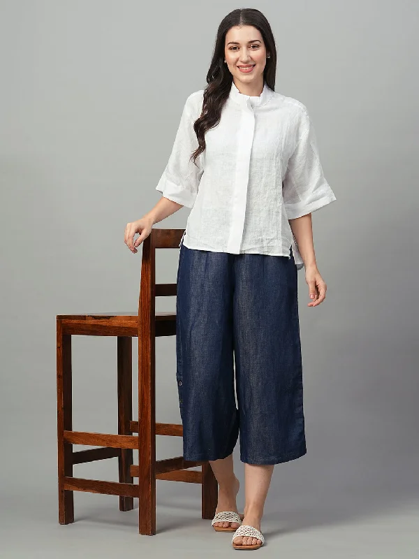 Women's White Linen Boxy Fit Blouse Modern Work Blouse