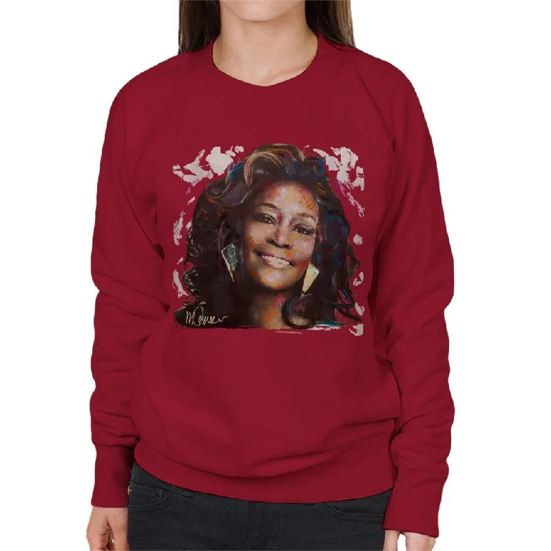 Sidney Maurer Original Portrait Of Whitney Houston White Women's Sweatshirt Hoodie with Drawstring Waist Adjustable Fitted