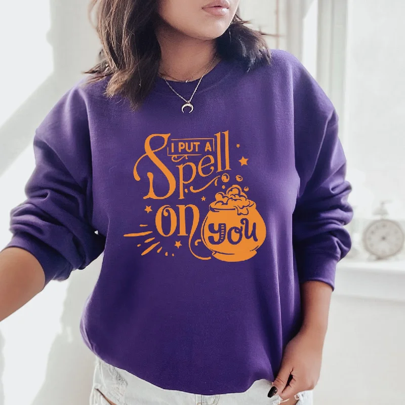 Put A Spell On You Halloween Sweatshirt Hoodie with Hem Elastic Stretchable Comfortable