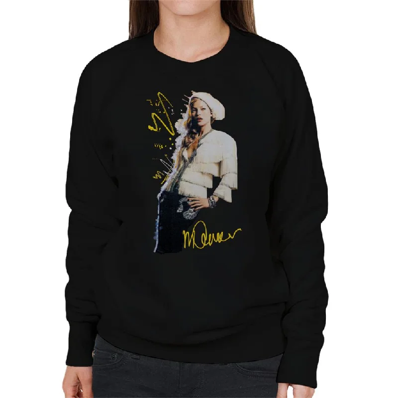 Sidney Maurer Original Portrait Of Supermodel Kate Moss Women's Sweatshirt Hoodie with Stripes Bold Sporty