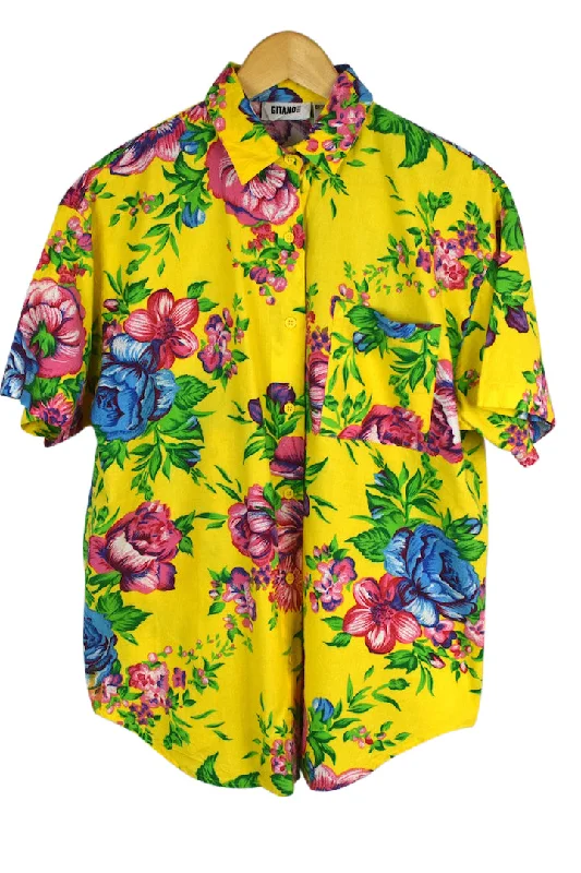 Gitano Brand Floral Print Blouse Ruched Sleeve Blouse