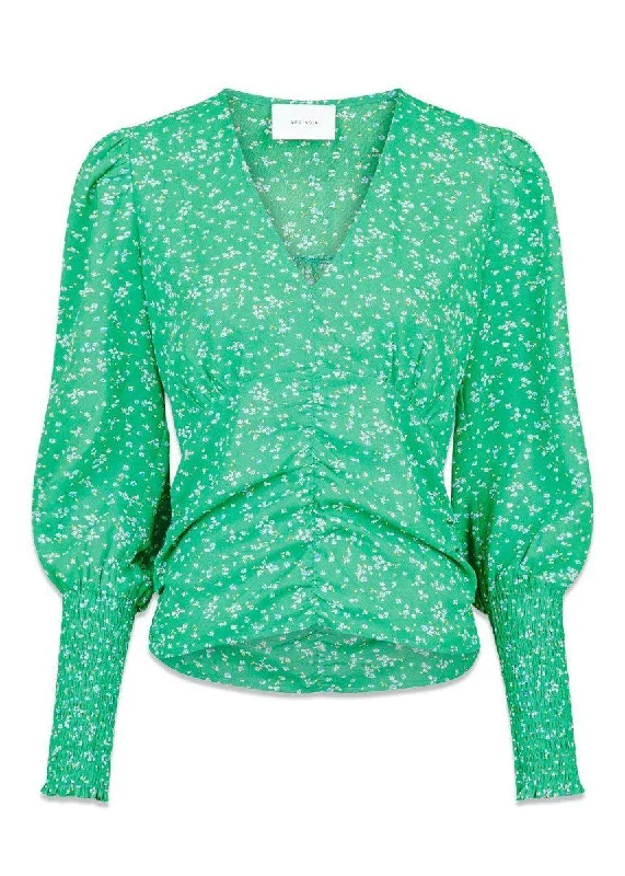 Elani Flower Burst Blouse - Soft Green Wrap Front Blouse