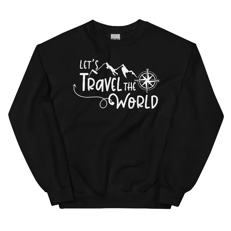 Lets travel the world - Sweatshirt (Unisex) Hoodie with Hem Embroidery Detailed Premium