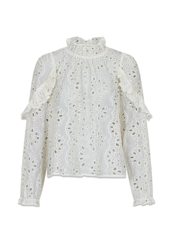 Nadira Embroidery Blouse - Ivory Elegant Silk Blouse