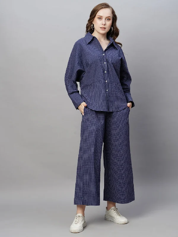 Women's Navy Cotton Lycra Loose Fit Blouse Off-Shoulder Wrap Blouse