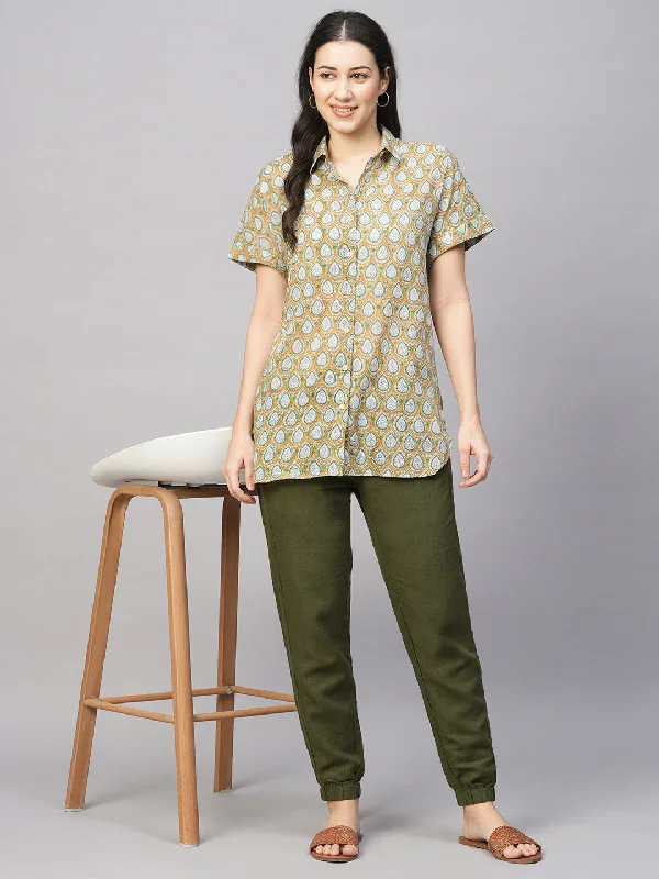 Women's Brown Cotton Regular Fit Blouse Elegant Silk Blouse