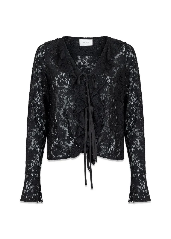Anika Lace Blouse - Black Oversized Silk Blouse