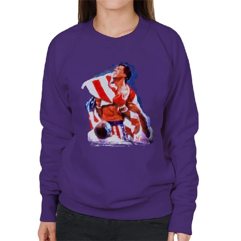 Sidney Maurer Original Portrait Of Sylvester Stallone Rocky IV Women's Sweatshirt Hoodie with Sequins Glamorous Eye-catching