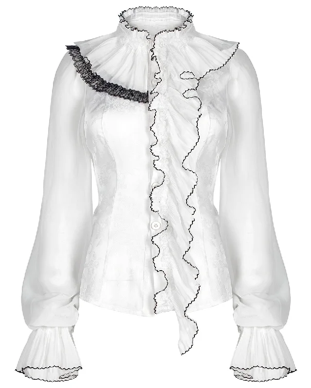 Punk Rave Womens Dark Lolita Asymmetric Jacquard & Chiffon Blouse Top Office Formal Blouse