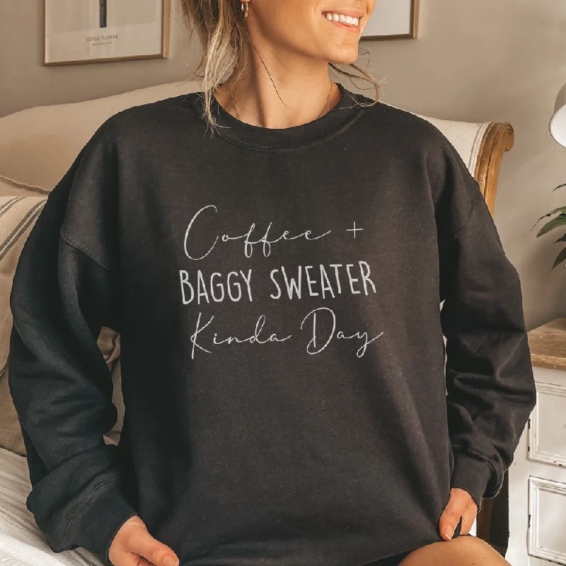 Coffee & My Baggy Sweater Sweatshirt Hoodie with Front Slit Layering Stylish