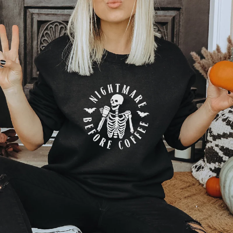 Nightmare Before Coffee Halloween Sweatshirt Hoodie with Contrast Stitching Detailed Premium