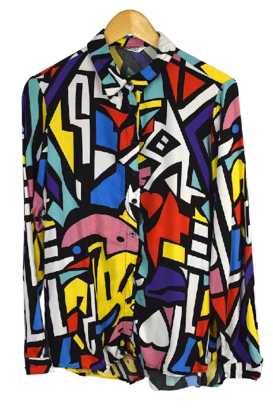 Colourful Abstract Pattern Blouse Feminine Pastel Blouse