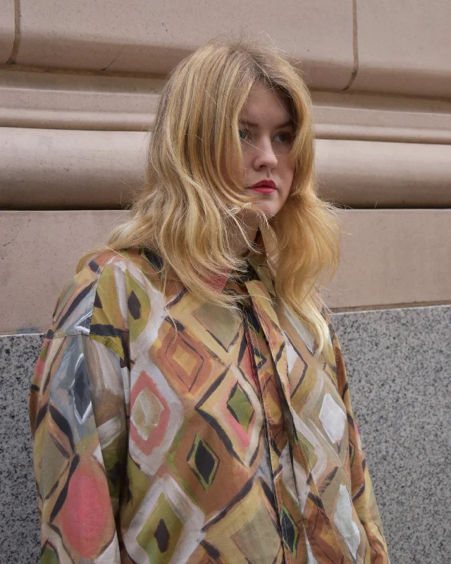 Hannes Roether Painting Print Button Up Blouse Casual Stripe Blouse