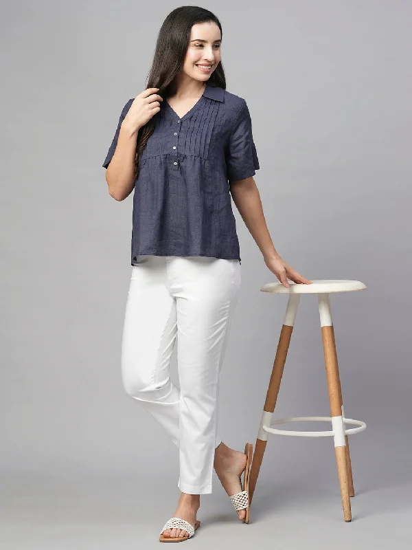 Women's Purple Linen Regular Fit Blouse Office Formal Blouse