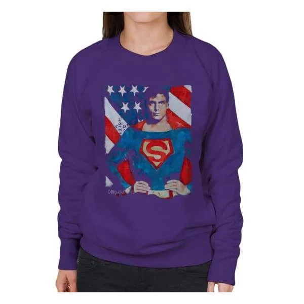 Sidney Maurer Original Portrait Of Superman Christopher Reeve Women's Sweatshirt Hoodie with Ribbed Hem Stretchable Secure
